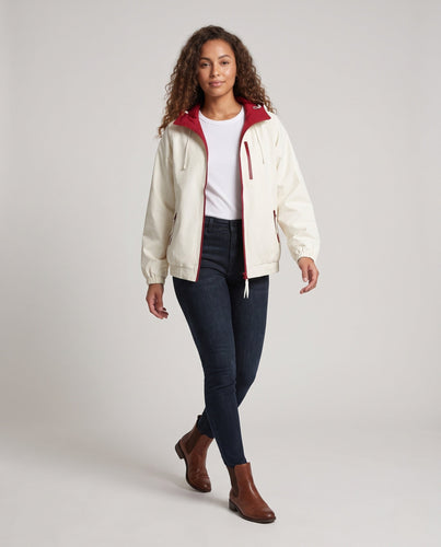 Damen Leichte Übergangsjacke mit Kapuze und Kontrastfutter, Reißverschlusstaschen & Elastischem Saum Echoarchiv