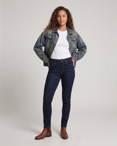 Damen Oversized Jeansjacke mit elastischem Saum, Ballonärmeln und geformten Echoarchiv-Nahtdetails Echoarchiv
