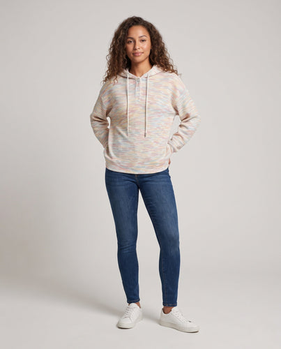Damen Oversize Strick Hoodie mit Henley-Knopfblende Echoarchiv