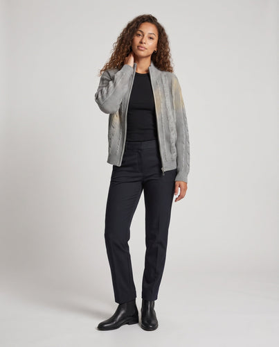 Frauen Oversized Strickcardigan mit Zwei-Wege-Reißverschluss, gerippter Strukturstrick & Stehkragen Echoarchiv
