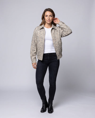 Damen Oversize Strukturierte Bomberjacke mit Stehkragen, Brustreißverschlüssen & Elastischem Saum Echoarchiv
