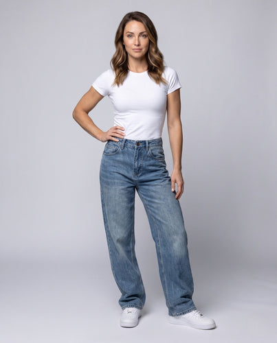 Damen Relaxed High-Waist Baggy Jeans mit weitem Bein und Vintage-Waschung Echoarchiv