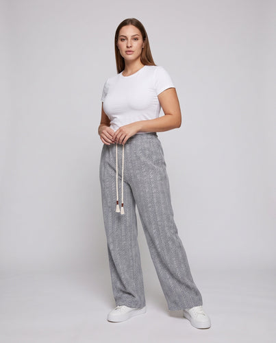 Damen Weite Velour Loungehose mit Fischgrätmuster, Kordelzug & elastischem Bund Echoarchiv