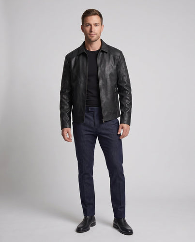 Herren Bikerjacke aus hochwertigem Kunstleder mit ergonomischen Nahtdetails und Reißverschlusstaschen Echoarchiv