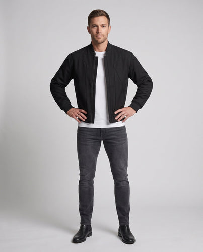 Herren Boxy Bomberjacke mit geometrischen Nahtdetails und geripptem Saum Echoarchiv