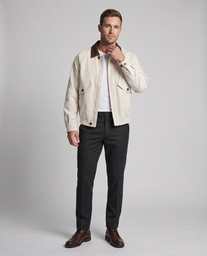 Herren Boxy Wildleder Look Feldjacke mit Kontrastkragen, Klapptaschen & Elastischem Saum Echoarchiv