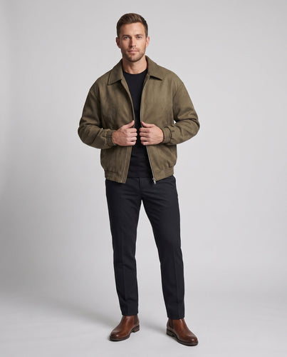 Herren Boxy Velour Overshirt Jacke im Bomberstil mit Hemdkragen und elastischen Bündchen Echoarchiv