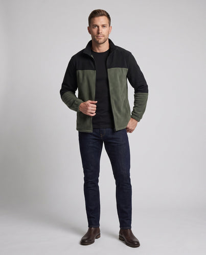 Herren Fleece Stehkragenjacke mit Paneleinsatz, elastischen Bündchen und durchgehendem Reißverschluss Echoarchiv