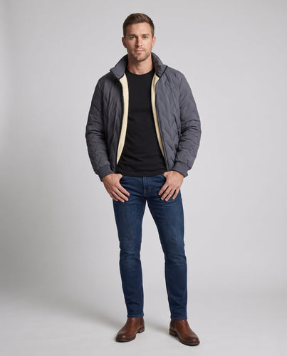 Herren Padded Bomberjacke mit Teddy-Futter und Stehkragen Echoarchiv