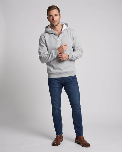 Männer gepolsterter Hoodie mit Teddyfutter, Druckknopf-V-Kante & Rippbündchen Echoarchiv
