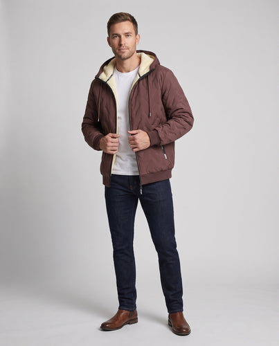 Herren gesteppte Kapuzenjacke Übergangsjacke mit Teddyfutter und winddichter Membran Echoarchiv