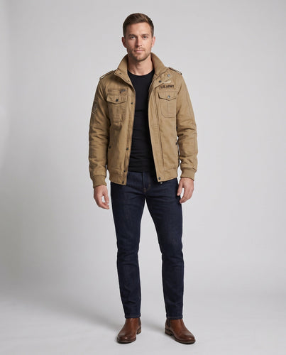 Herren isolierte Feldjacke mit Sherpa-Futter, Utility-Taschen & hohem Stehkragen Echoarchiv