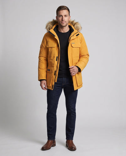Herren isolierte Parka mit abnehmbarem synthetischem Pelzhut & multifunktionalen Taschen Echoarchiv