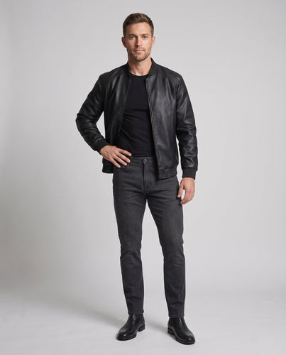 Herren Faux-Leder Bomberjacke mit Teddyfutter & Rippbündchen Echoarchiv