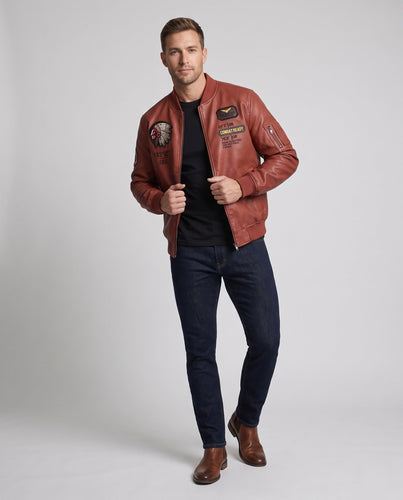 Herren Kunstleder Pilotjacke mit Abzeichenapplikationen & Teddy-Futter Echoarchiv