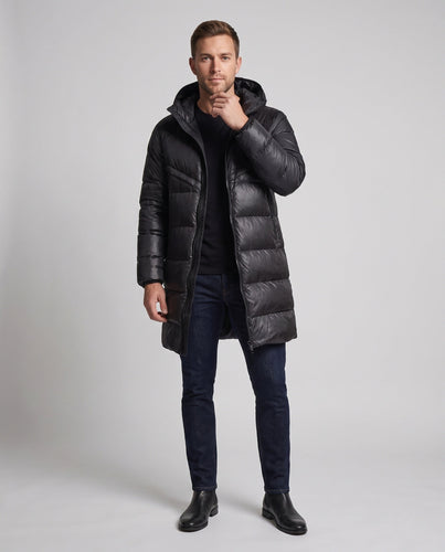 Längerer gesteppter thermo Parka für Herren mit Kapuze und wasserabweisender Außenschale Echoarchiv