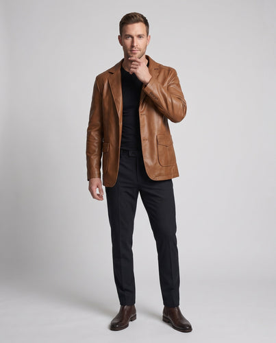 Herren Lederblazer im Jackenstil mit aufgesetzten Taschen & dezentem Knopfverschluss Echoarchiv