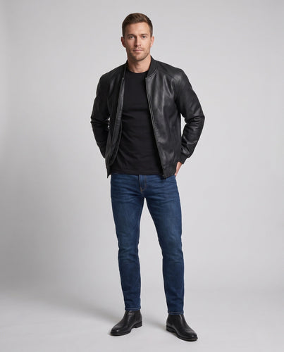 Herren Kunstleder Bomberjacke mit wärmendem Teddyfutter & minimalistischer Blouson-Silhouette Echoarchiv