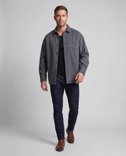 Herren locker geschnittenes Overshirt aus robustem Baumwolltwill mit Brusttasche Echoarchiv