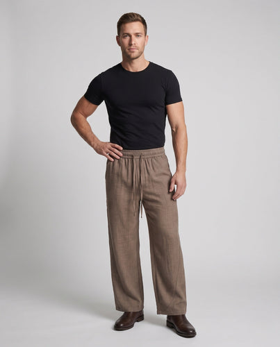 Herren lockere Leinenlook Baggy-Hosen mit elastischem Bund, Bindegürtel und Seitentaschen Echoarchiv