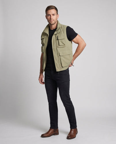 Herren Multifunktionale Utility-Weste mit mehreren Taschen und Stehkragen Echoarchiv
