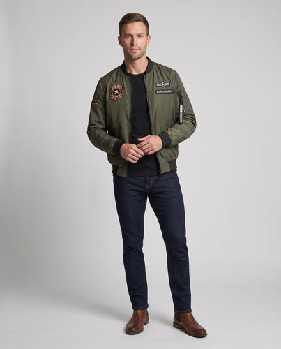 Herren Nylon Bomberjacke mit Flugpatch, Taschenfach und gerippten Bündchen Echoarchiv