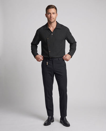 Herren Overshirt-Hemdjacke mit Nadelstreifen, Boxy Fit & Kordelzugsaum Echoarchiv
