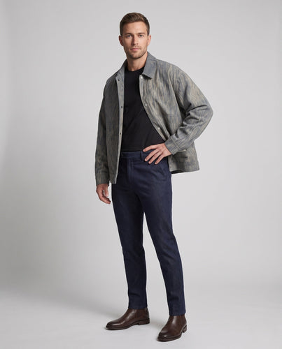 Herren Overshirt-Jacke aus strukturiertem Denim-Look mit Druckknopfleiste und boxy Silhouette Echoarchiv