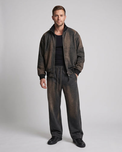 Oversized Herren Bomber Set mit Stehkragen Teddy-Futter und lockerer Jogginghose Echoarchiv