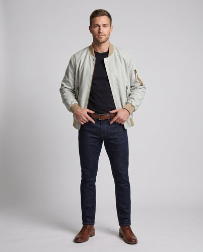 Herren Oversize Bomberjacke im Velours-Suede-Look mit Utility-Arm-Tasche, Druckknopfverschluss & gerippten Abschlüssen Echoarchiv