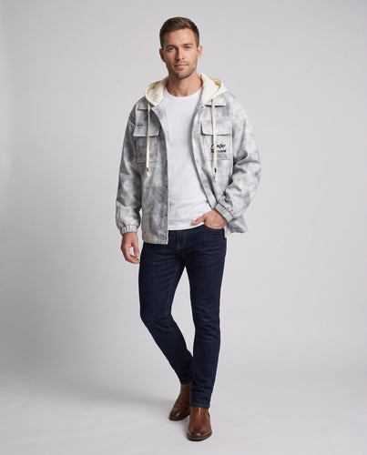 Herren Oversize Shirtjacke im Cabana-Stil mit Kapuze und Utility-Taschen Echoarchiv