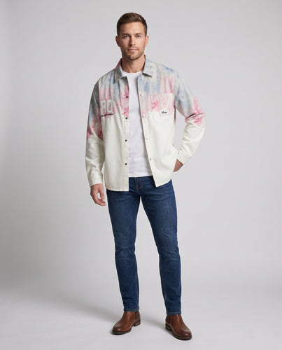 Herren Oversize Hemdjacke mit lässigem Batik-Spritzdruck, Brusttasche & metallenen Druckknöpfen Echoarchiv