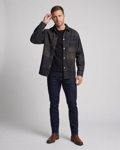 Herren Übergröße Utility Look Denim Shirtjacke mit Druckknopfblende und aufgenähter Brusttasche Echoarchiv