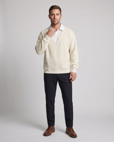 Herren Oversized Pullover mit tiefem V-Ausschnitt und eingesetzt Hemdkragen Echoarchiv