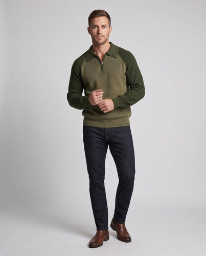Männer Oversize Strickpullover mit Polo-Kragen, Halb-Reißverschluss & Raglanärmeln Echoarchiv