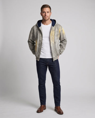 Herren Oversize Wildleder-Look Kapuzen-Bomberjacke mit Vollreißverschluss und seitlichen Taschen Echoarchiv