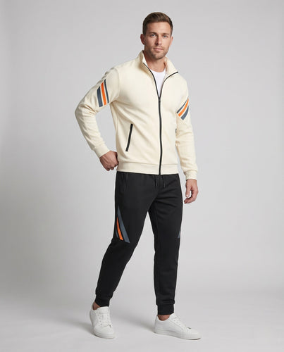Herren Sportives Trainingsset mit Stehkragen-Zipjacke, Reißverschlusstaschen & konischer Jogginghose Echoarchiv