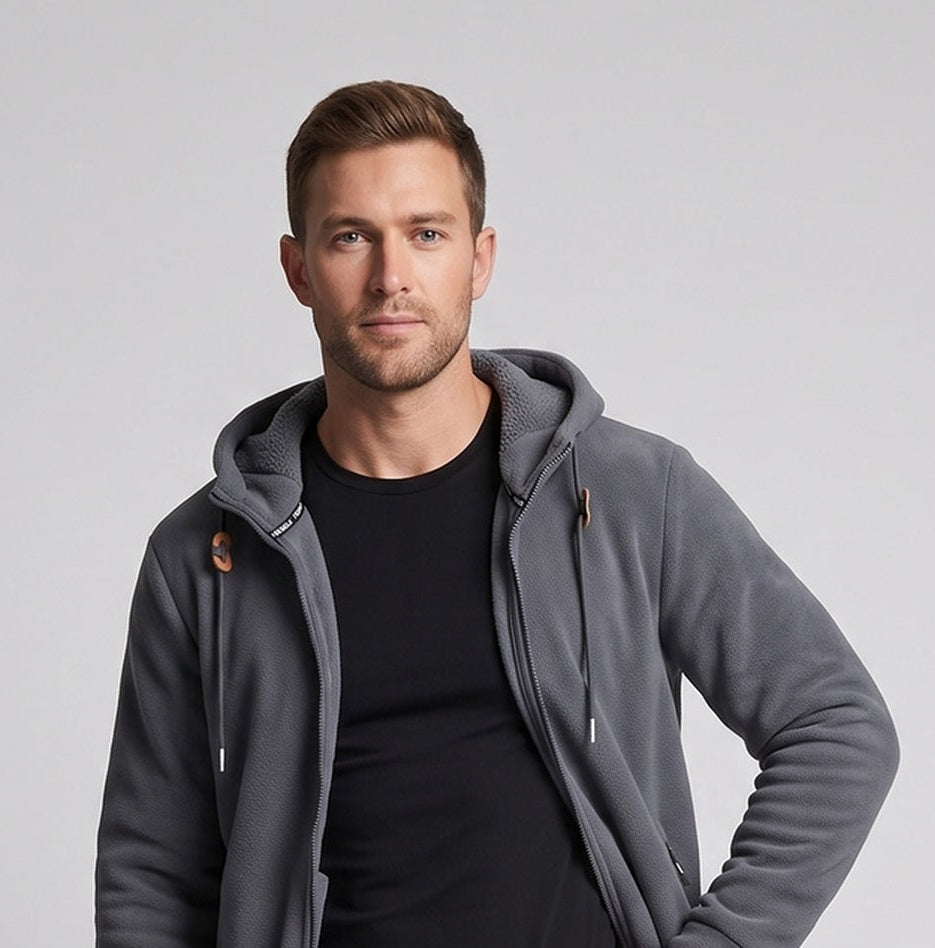 Herren Thermal-Fleece-Hoodie mit Teddy-Innenfutter, Kapuze & verdeckten Reißverschlusstaschen Echoarchiv