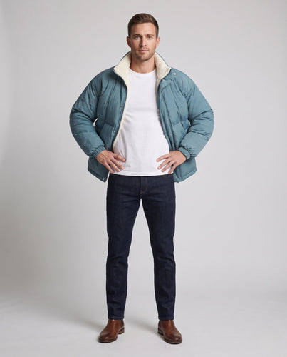 Herren Wärmeisolierende Steppjacke mit Teddyinnenfutter, hohem Kragen und verdecktem Reißverschluss Echoarchiv