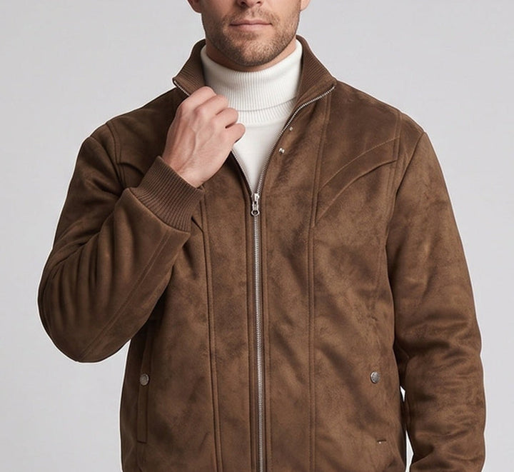 Herren Wattierte Velours-Optik Bomberjacke mit Teddyfutter und Rippenkragen Echoarchiv
