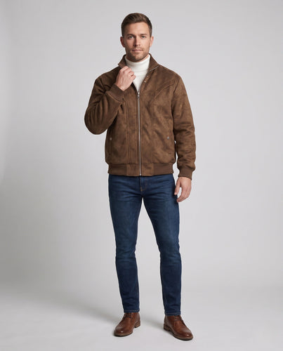 Herren Wattierte Velours-Optik Bomberjacke mit Teddyfutter und Rippenkragen Echoarchiv