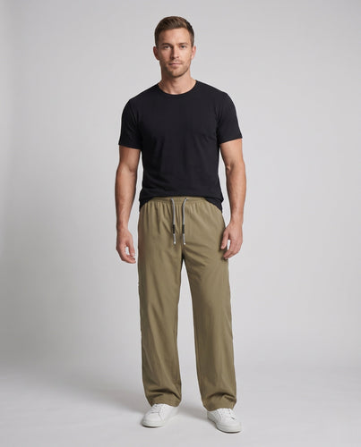 Herren Weite Baggy-Freizeithose mit Kordelzug und Druckknopf-Seitennähten Echoarchiv