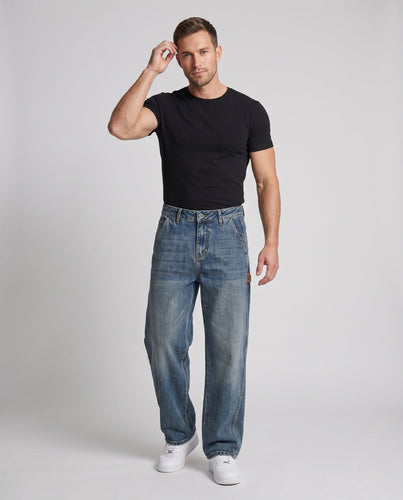 Herren Weite Baggy-Jeans im Vintage-Wash mit geradem Bein Echoarchiv