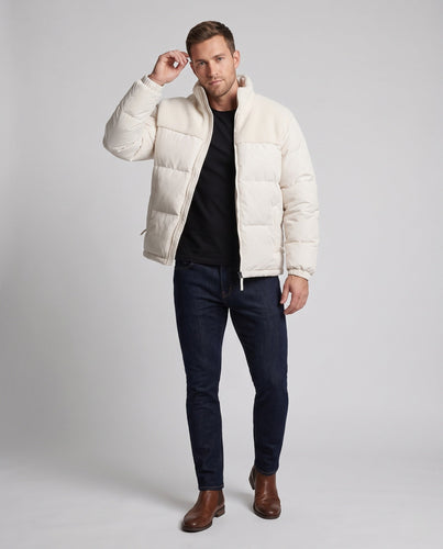 Männer reversible gepolsterte Steppjacke mit Teddybesatz und hohem Stehkragen Echoarchiv
