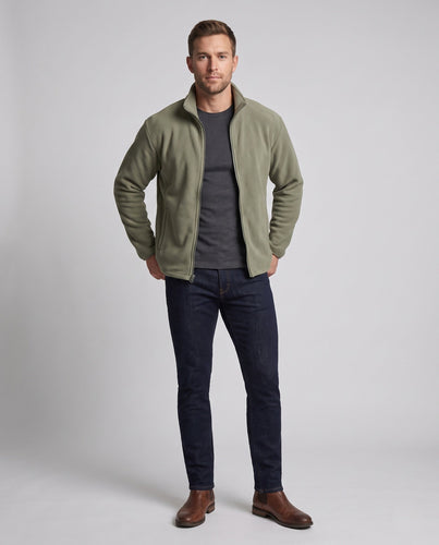 Unisex-Fleece-Reißverschlussjacke mit Stehkragen und minimalistischer Outdoor-Optik