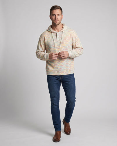 Unisex leichter Melange-Hoodie mit Henley-Knopfleiste und Kordelzug