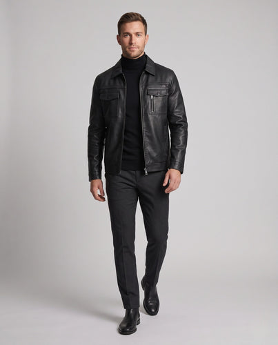Herren Lässige Kunstlederjacke mit praktischen Taschen Echo Archiv