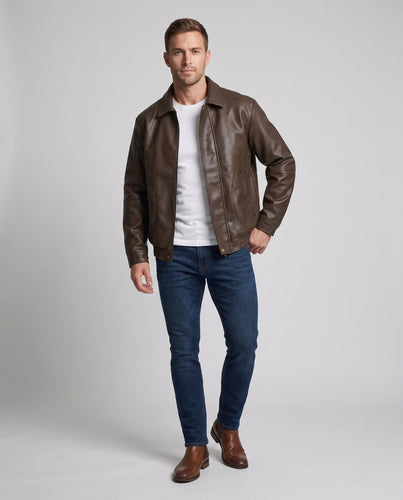 Herren Modische Kunstlederjacke mit hochgeschlossenem Kragen Echo Archiv