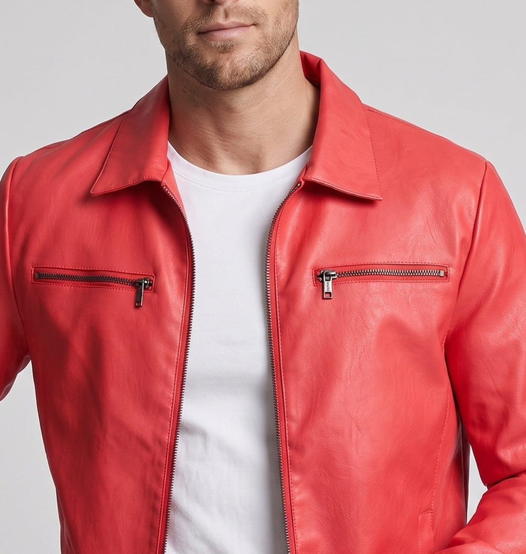Herren Modische Kunstlederjacke mit praktischen Reißverschluss-Taschen Echo Archiv