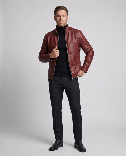 Herren Modische Kunstlederjacke mit Steppmuster Echo Archiv